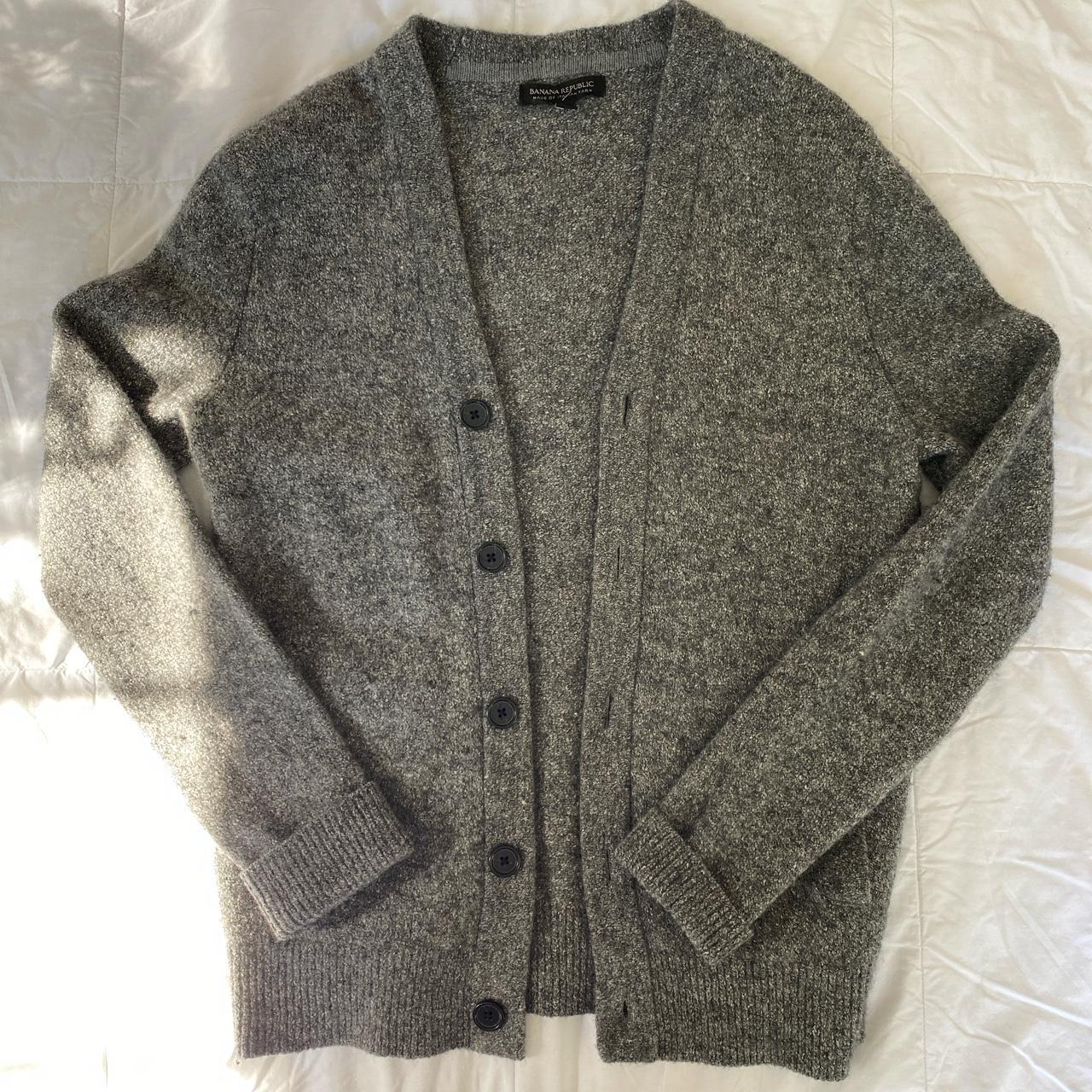 Banana Republic Men's Grey and Black Cardigan | Depop