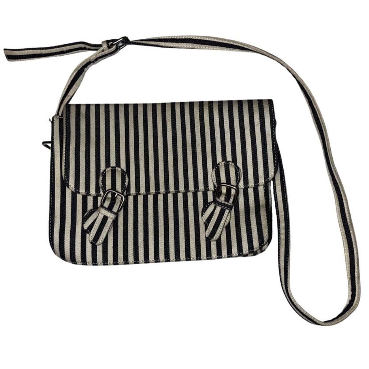 Dark blue navy and off white striped purse handbag