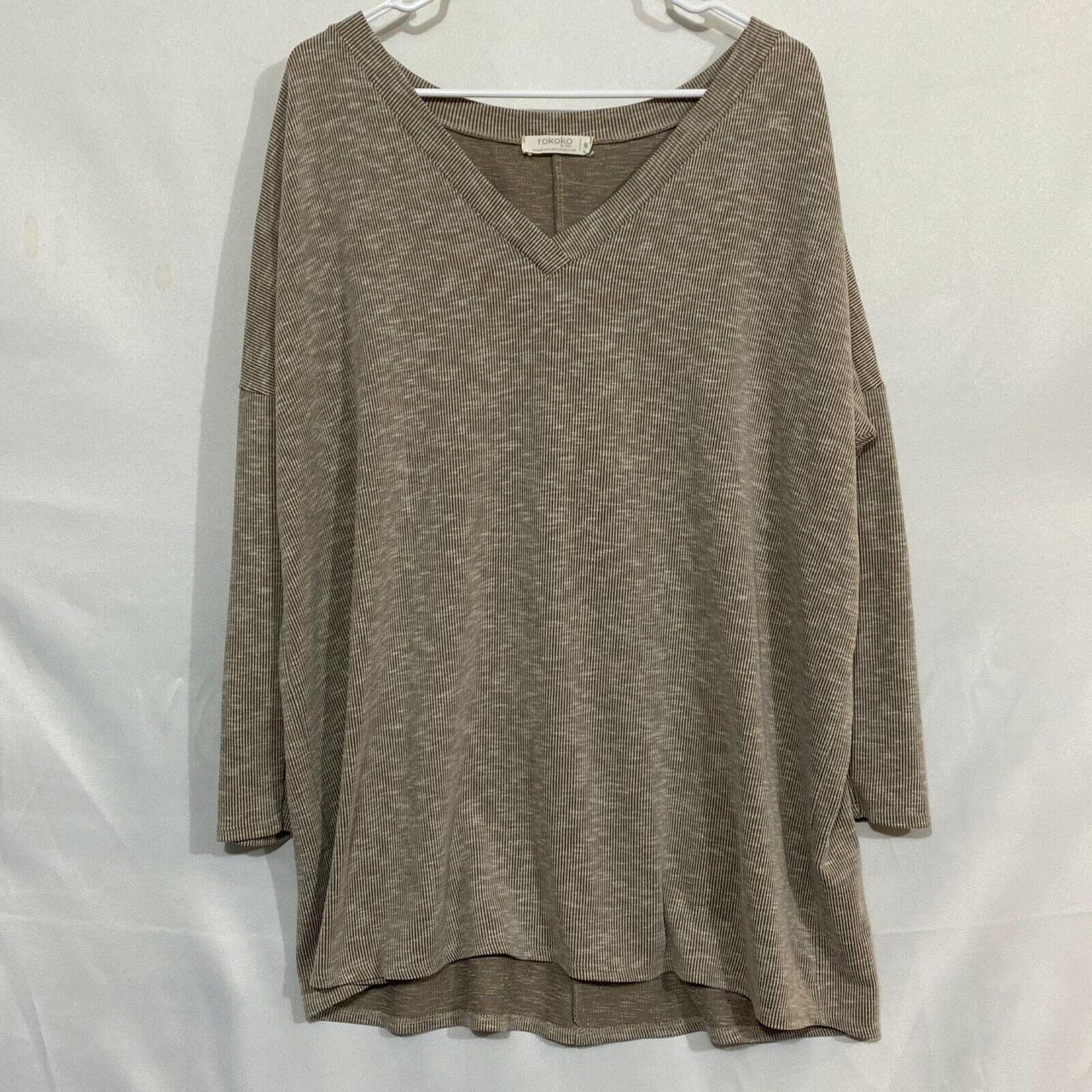 Rokoko by Dazz Womens Tan Long Sleeves V Neck... - Depop