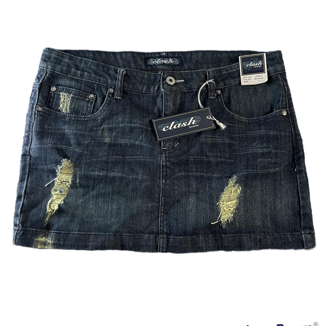 Distress denim micro mini skirt Still has the... - Depop