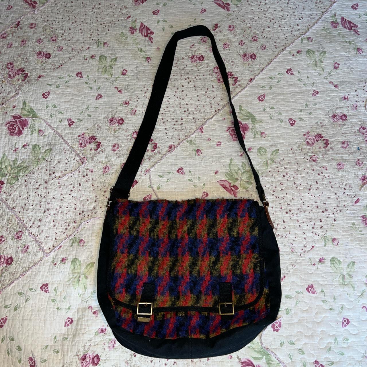 Y2k cool patterned messenger bag The front is wool... Depop