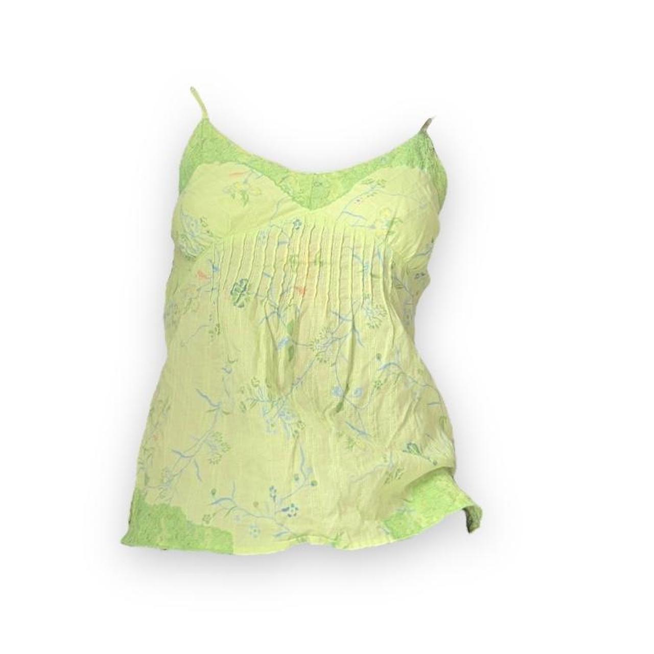 Early 2000s pastel green floral tank top with floral... - Depop