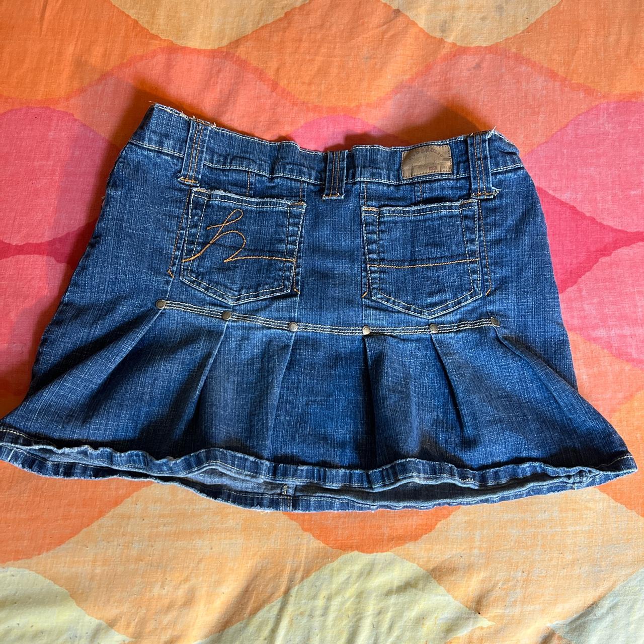 Y2k Hydraulic Jean Mini Skirt With Ruffled Pleated Depop