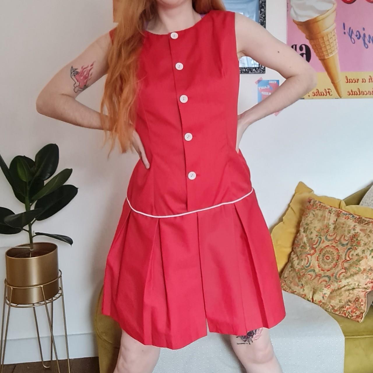 Vintage bright red playsuit High straight... - Depop