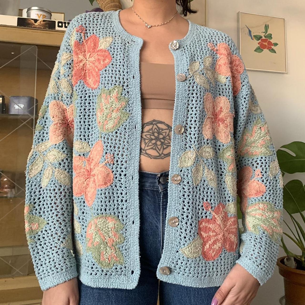 Women's Blue and Pink Jumper | Depop