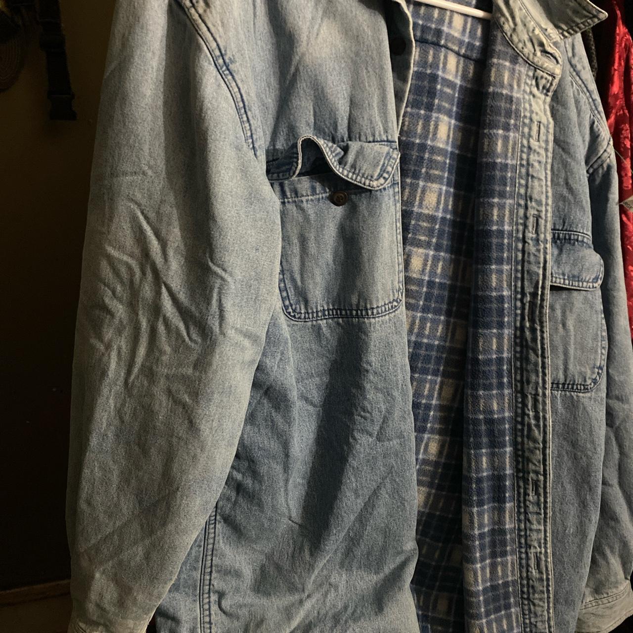 lanesboro cotton denim jacket with plaid pattern... Depop