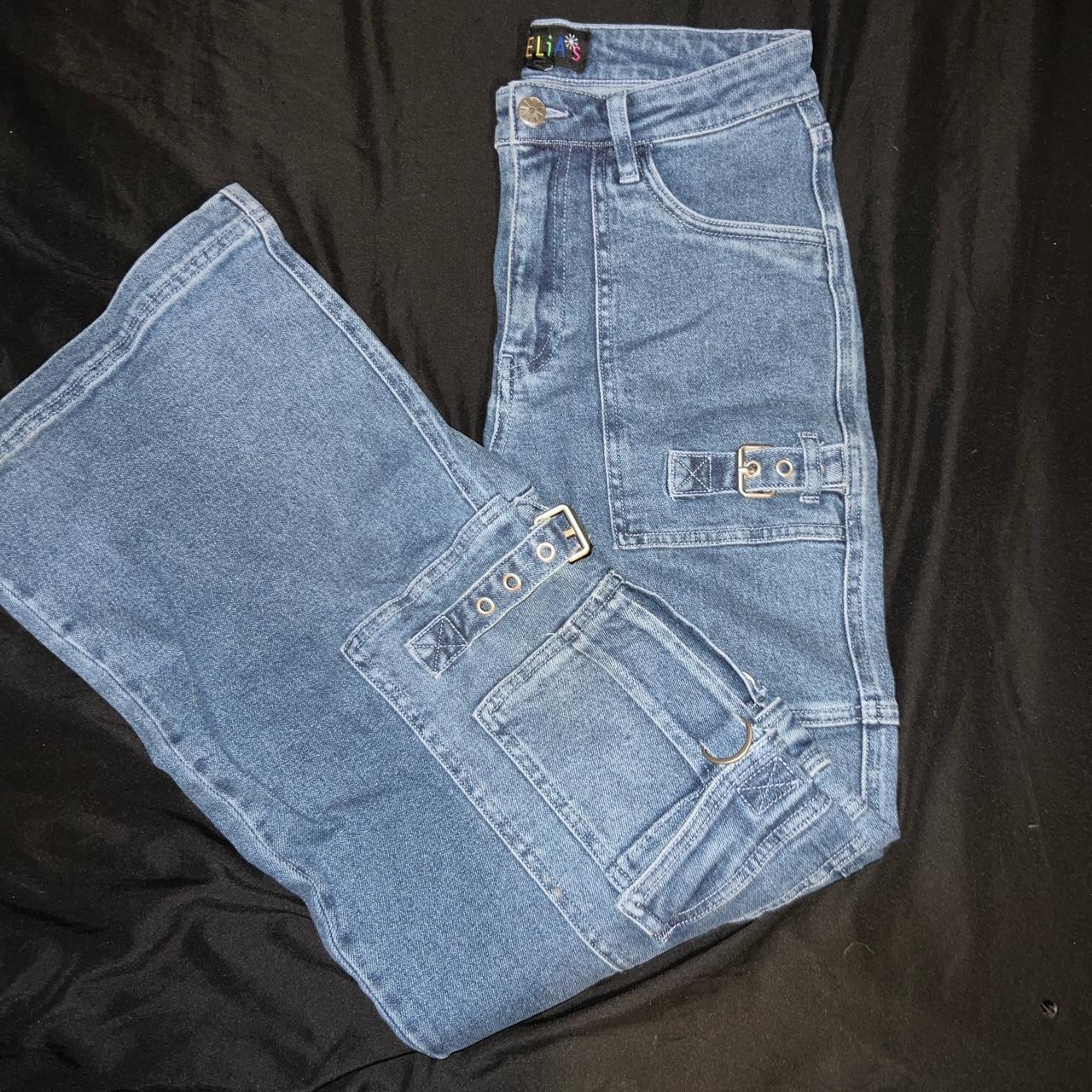 Delias wide leg denim cargo pants worn once. Really... - Depop