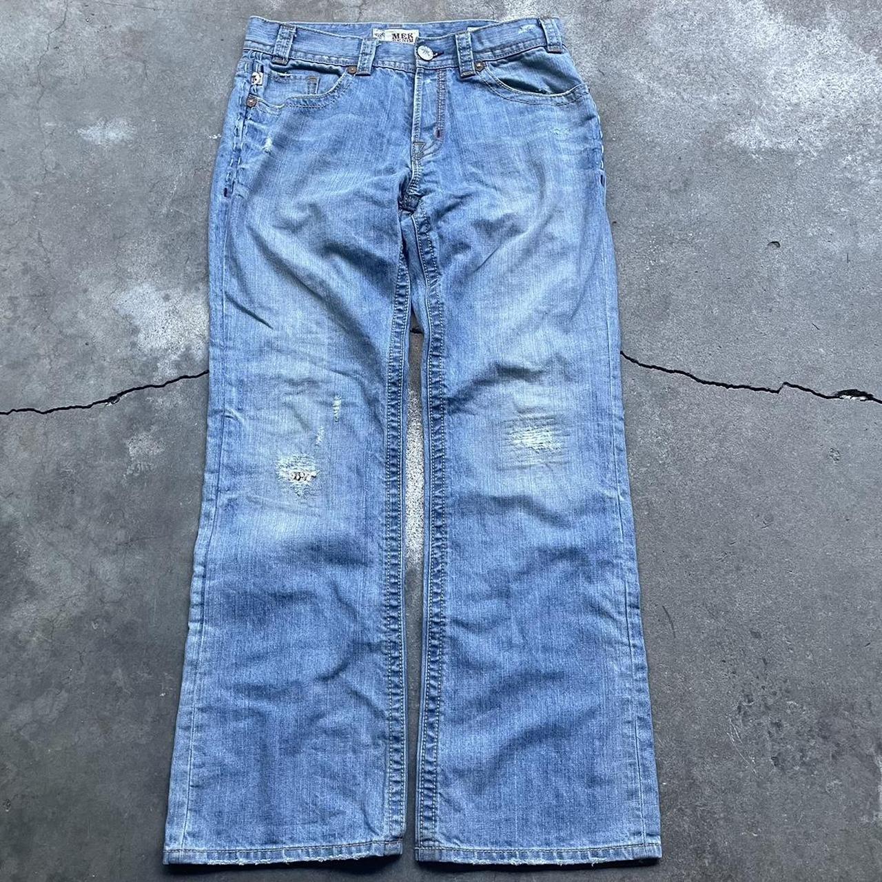 Baggy Mek denim bootcut jeans Y2k back pocket... - Depop