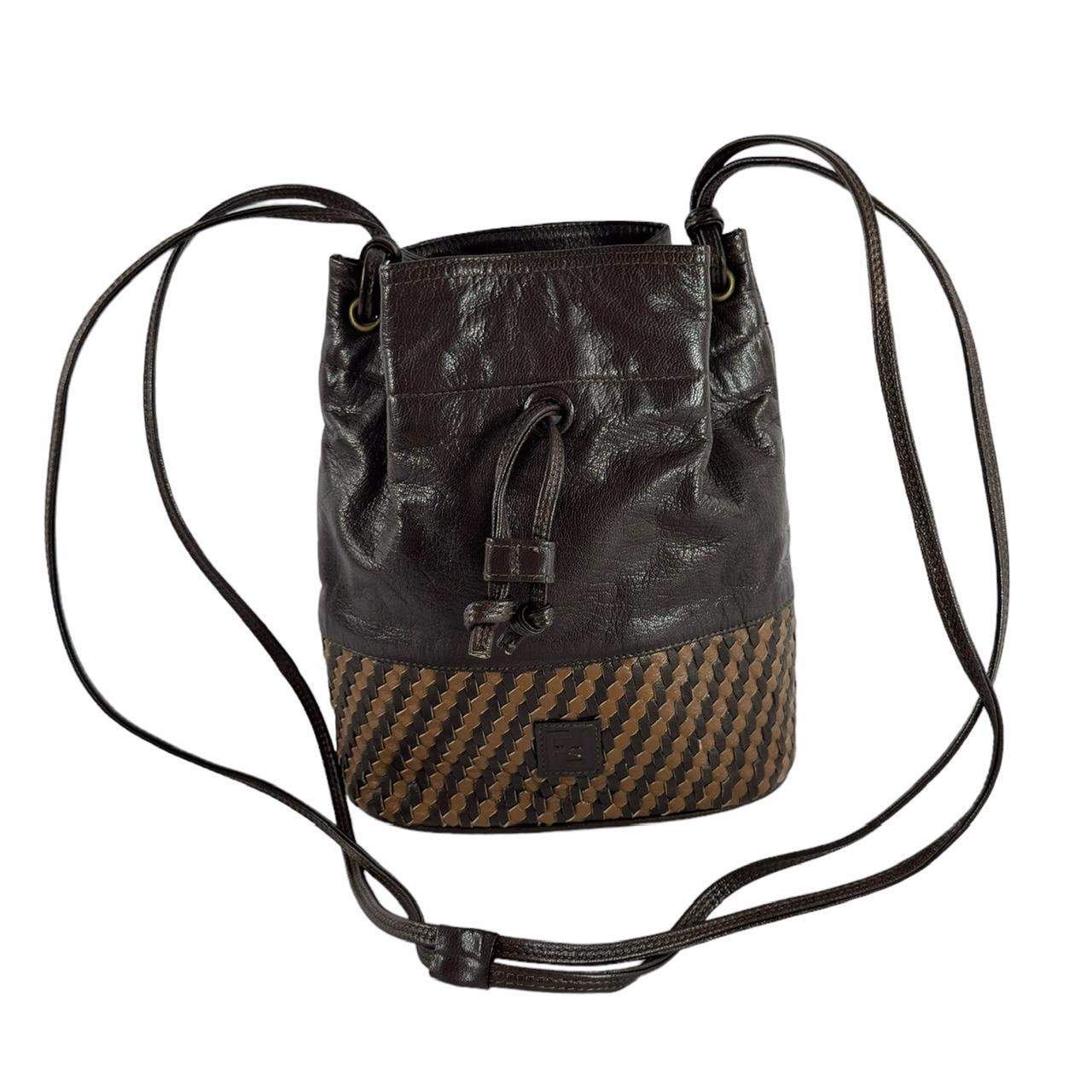 FENDI Brown Leather Intrecciato Woven Leather Depop