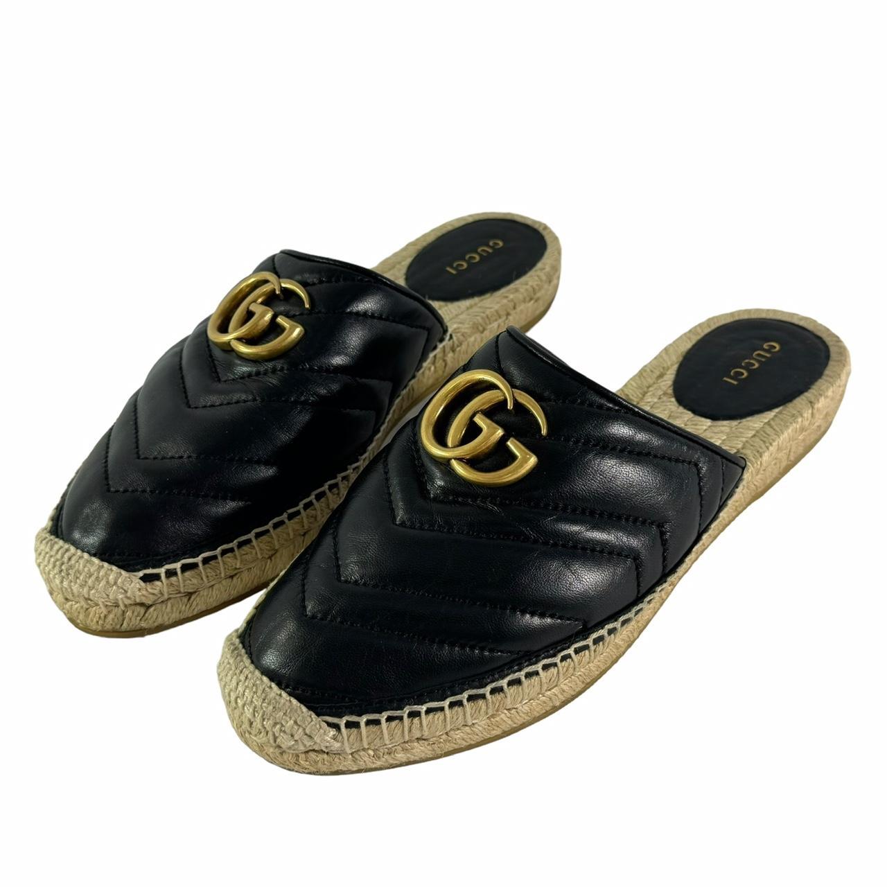 GUCCIミュール GUCCI 551881 Black Leather GG Marmont Espadrilles | Depop