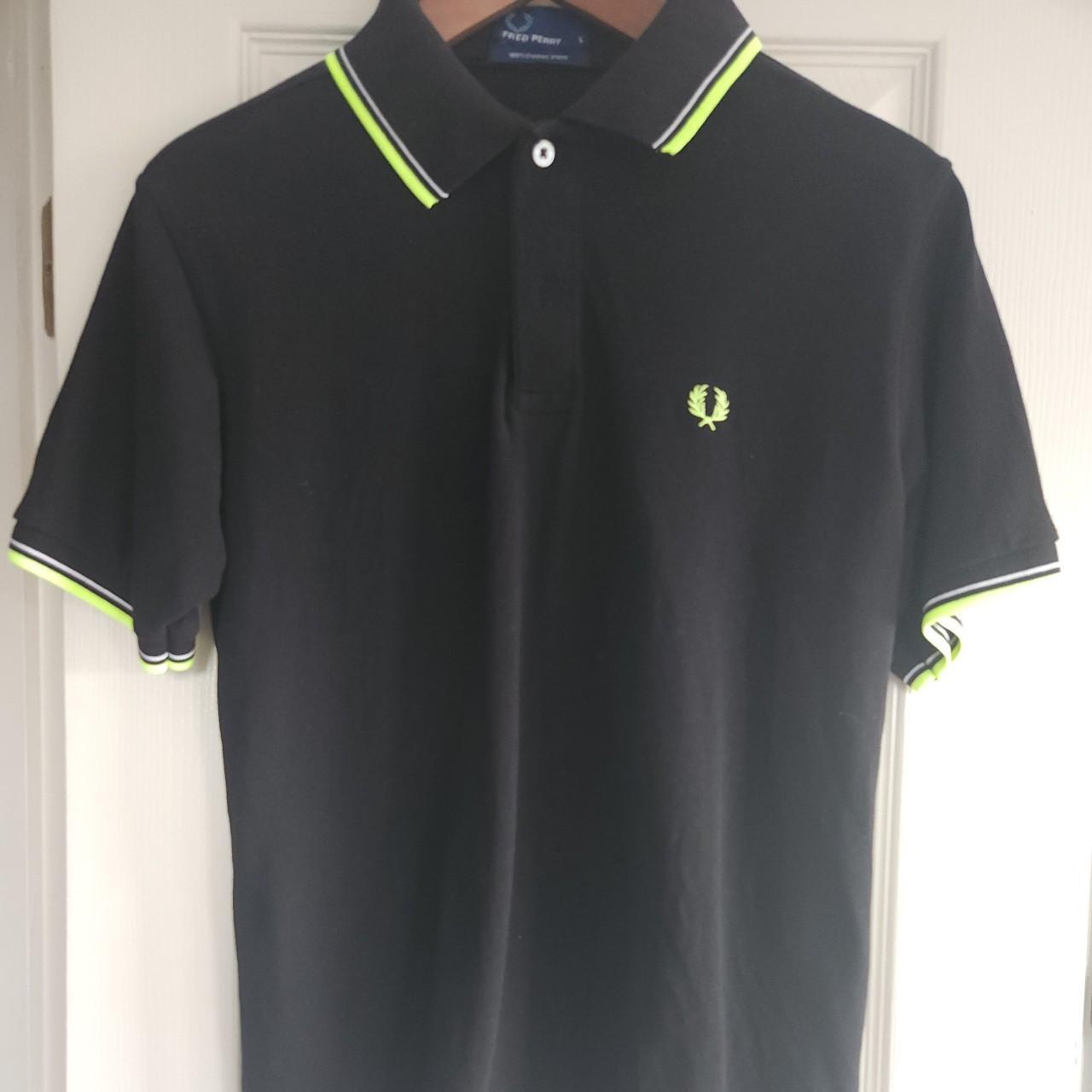 Fred perry black polo with white and neon green. Depop