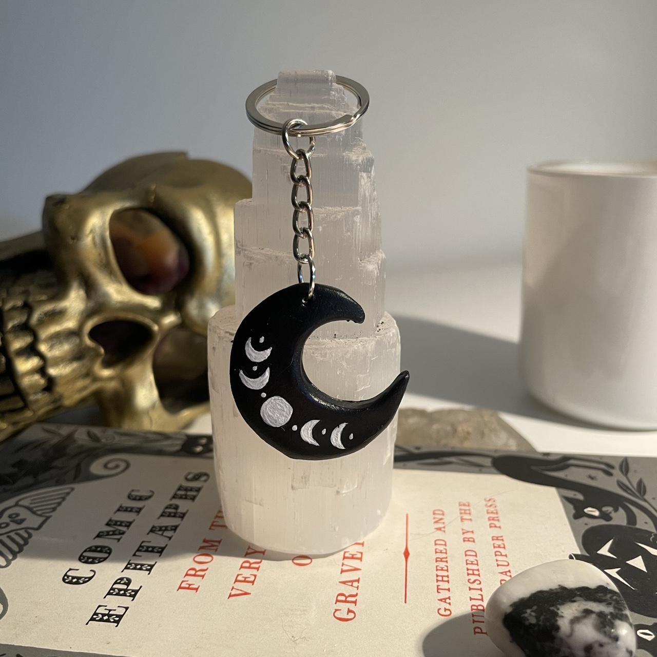 Moon keychain Handmade clay keychain with the moon - Depop