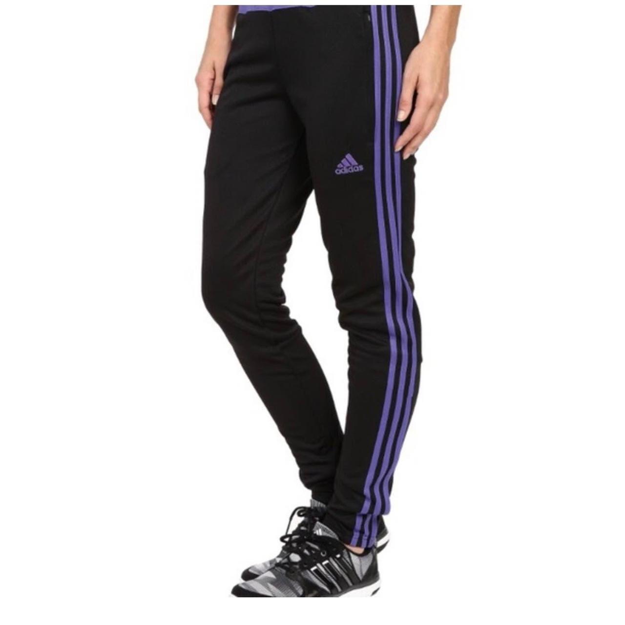 Adidas pants sale purple stripes