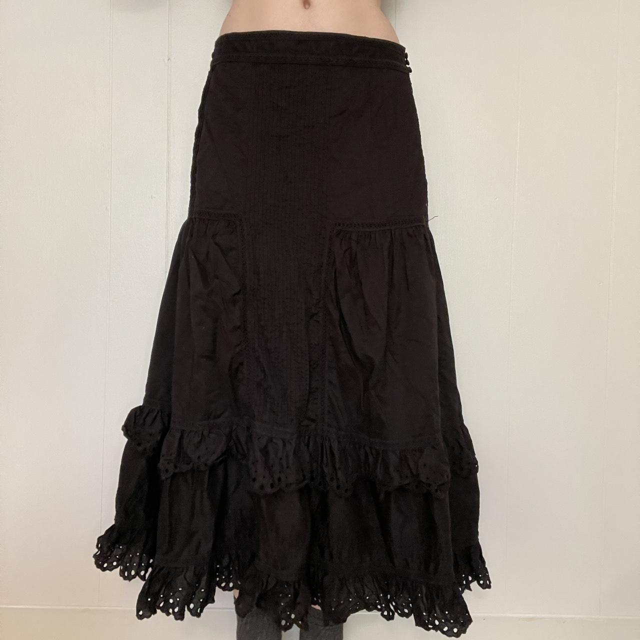 Black tiered maxi skirt with lace eyelet ruffle and... - Depop