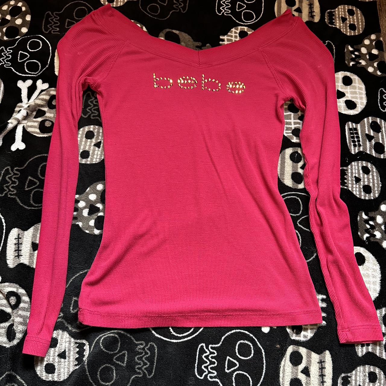 Bebe Women's Pink and Silver Shirt | Depop