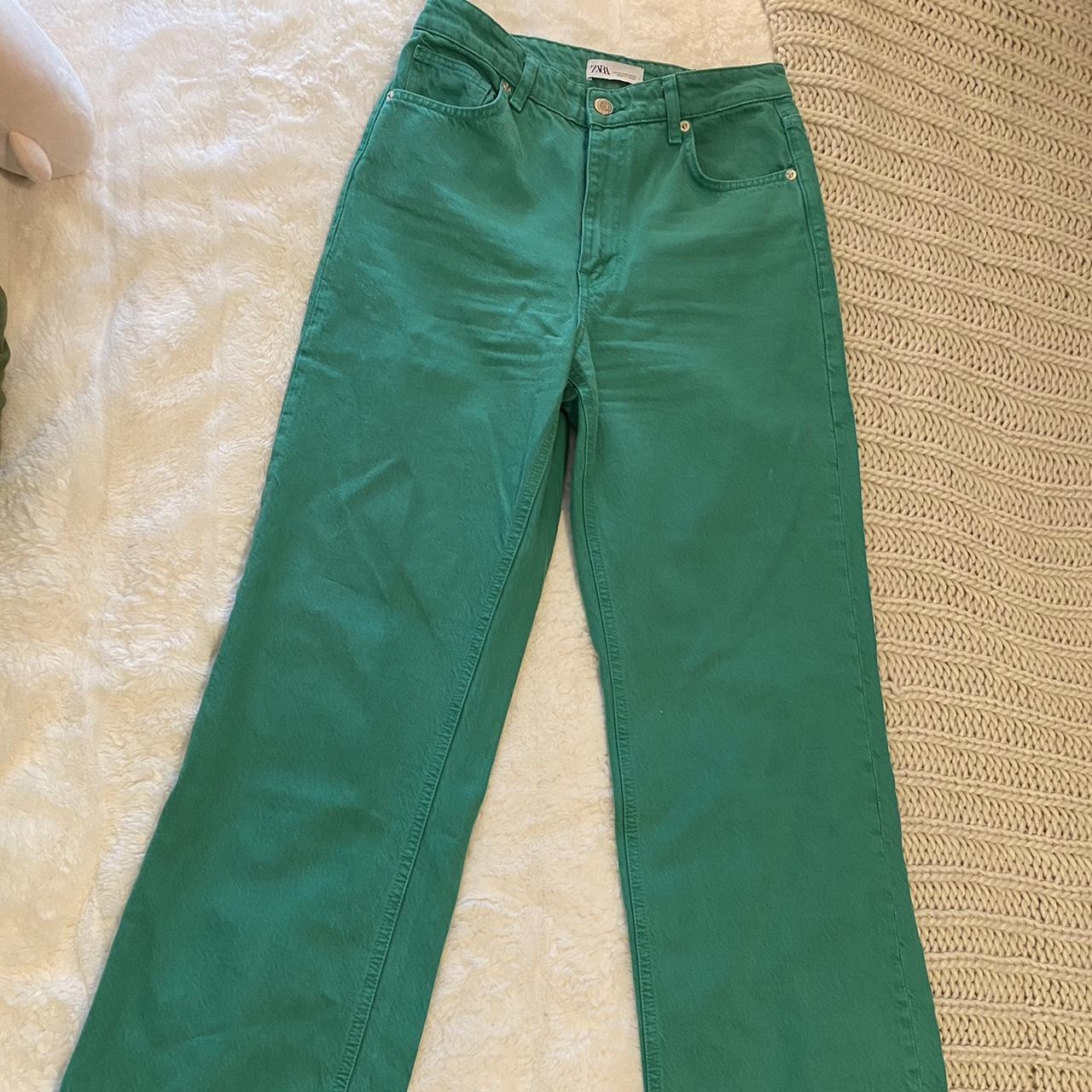 ZARA High rise wide leg green pants only worn once... - Depop