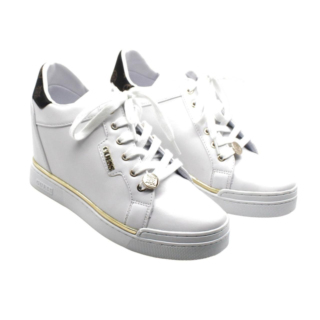 Guess white wedge trainers online