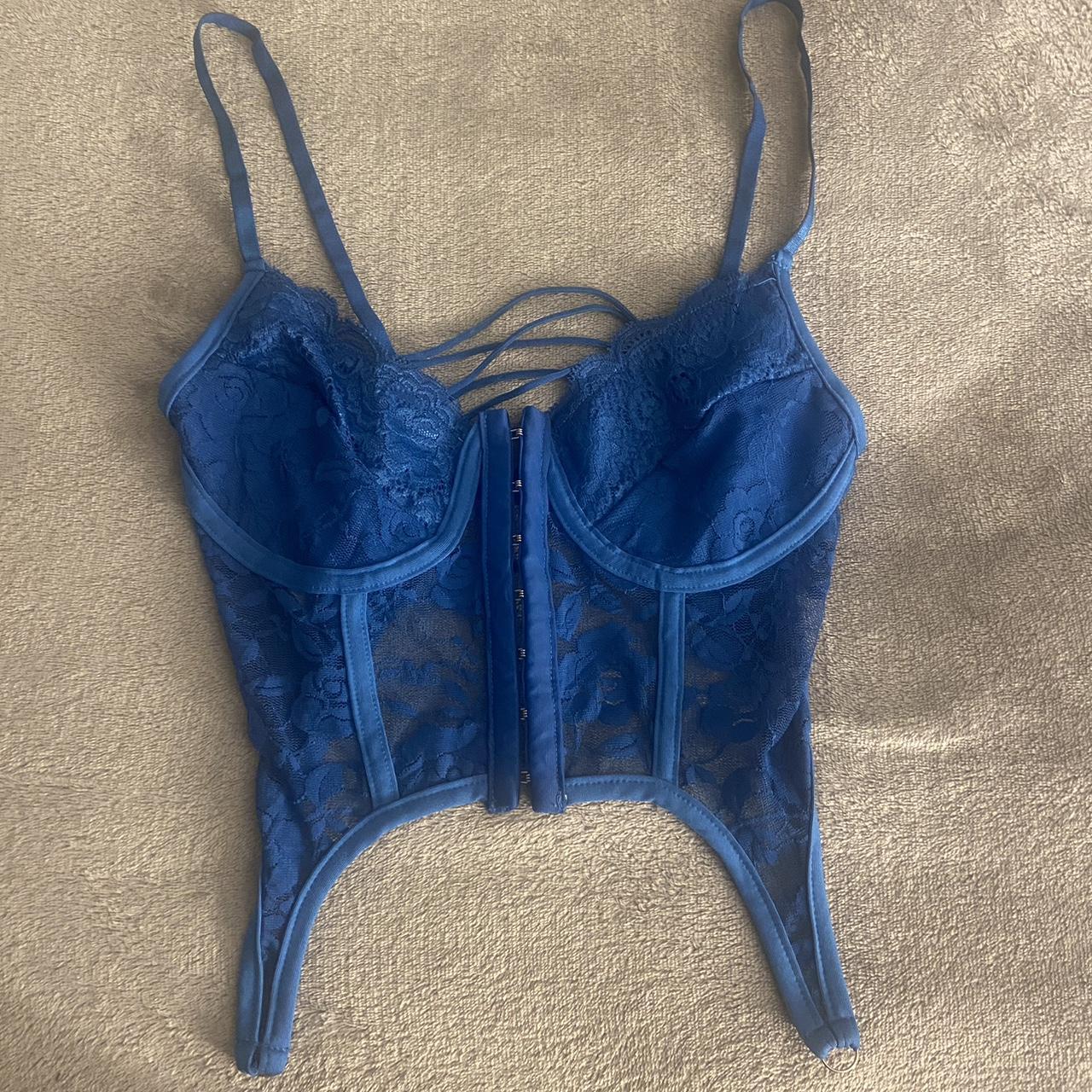 royal blue corset top with strappy back, size S Depop
