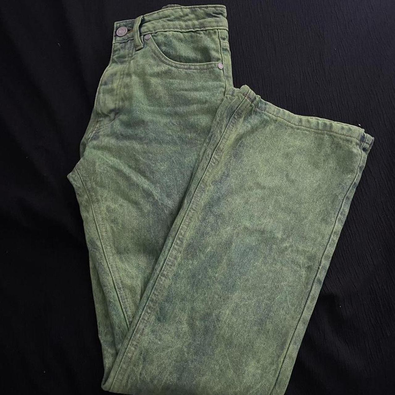 Acid Washed Green Flared Jeans Unisex Size 28W... - Depop