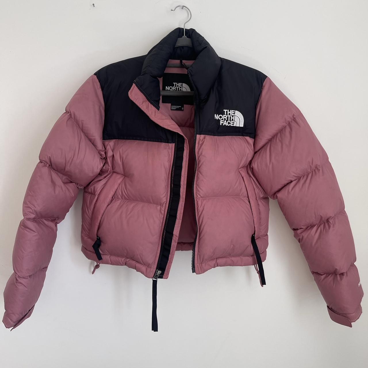 The North Face Nuptse cropped puffer jacket in pink... - Depop