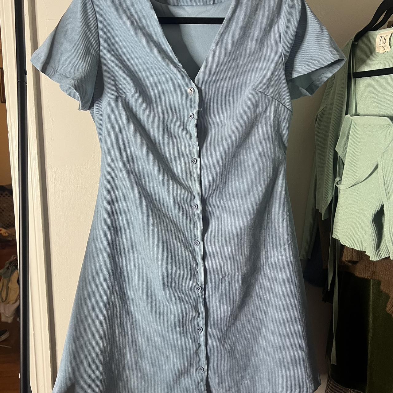 Powder Blue A Line Button Dress - Depop