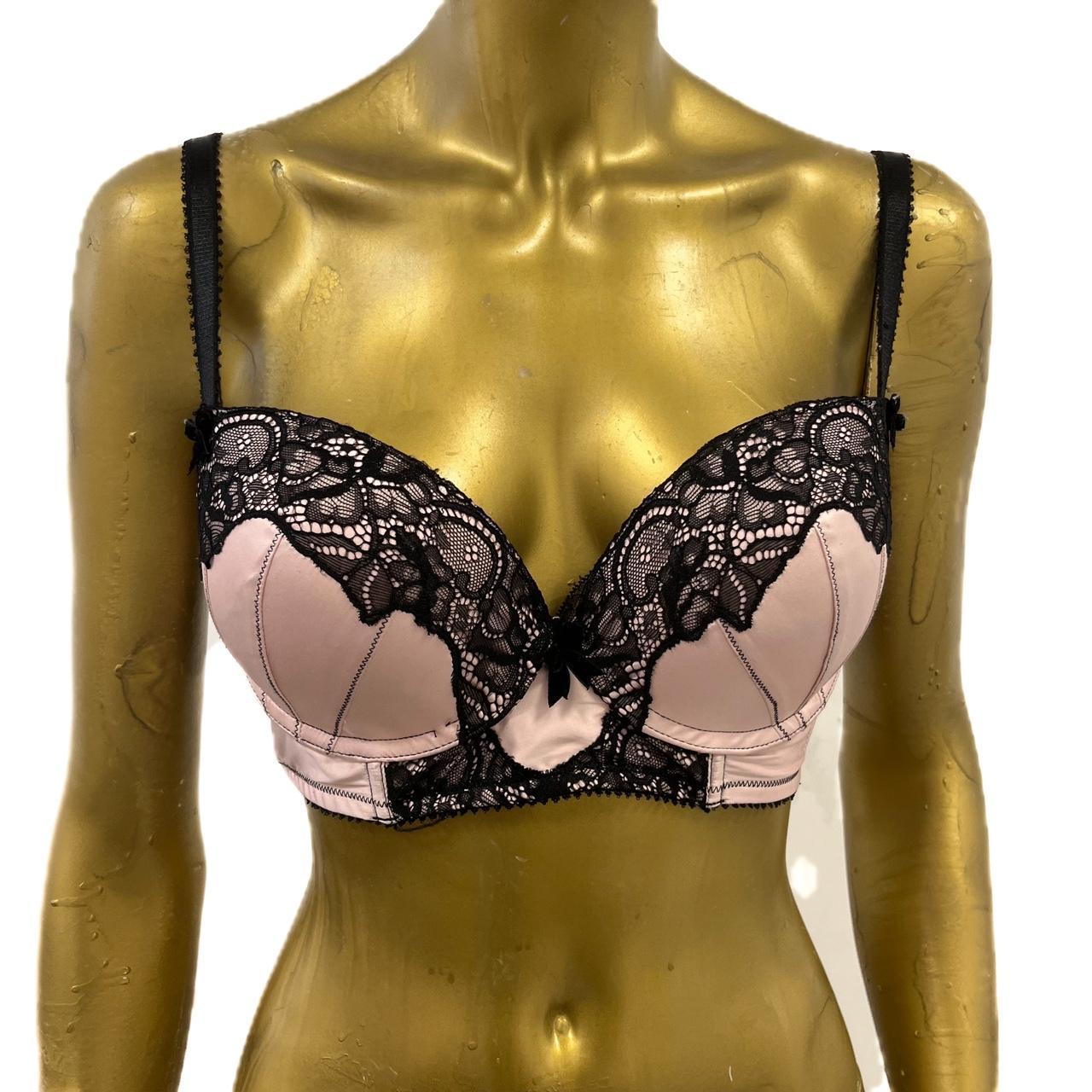 Ann Summers pink and black longline push up bra, - Depop