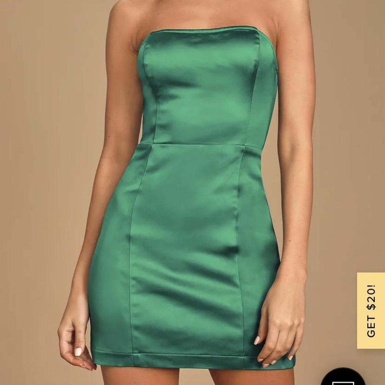 Lulus Mystery Woman Green Satin Strapless Bodycon Depop