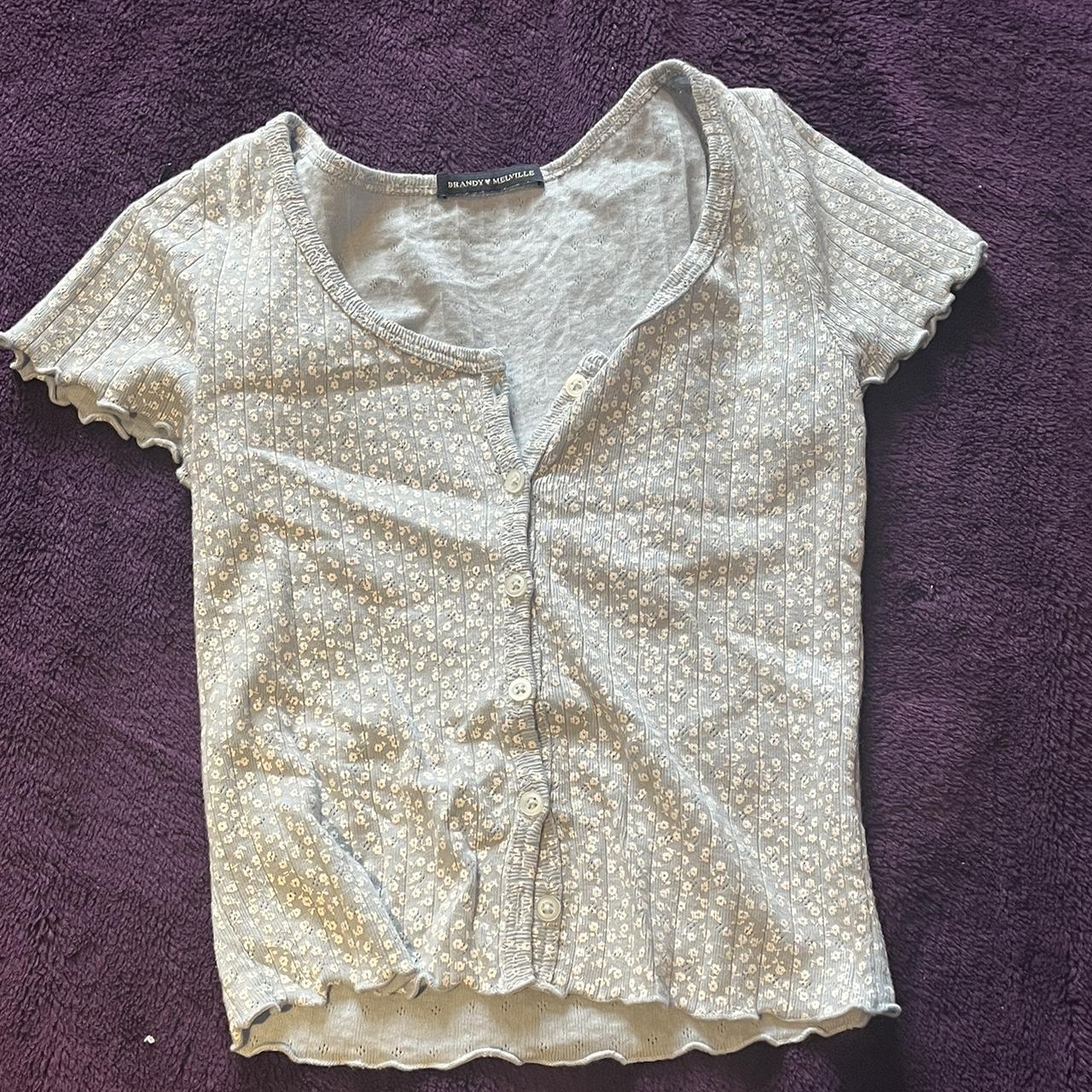 brandy melville floral print sells top v cutee perf... Depop