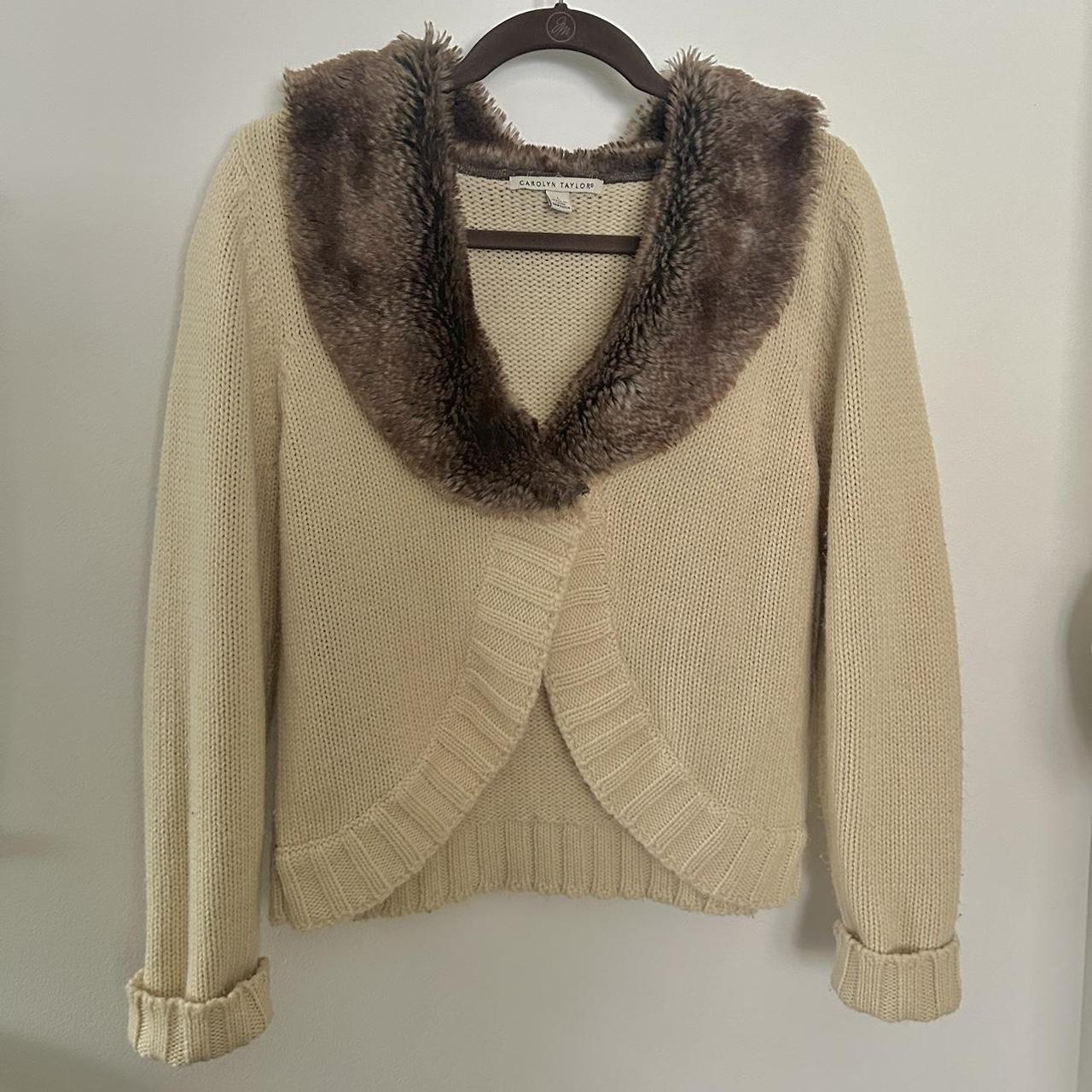 Women's Cream and Brown Cardigan | Depop