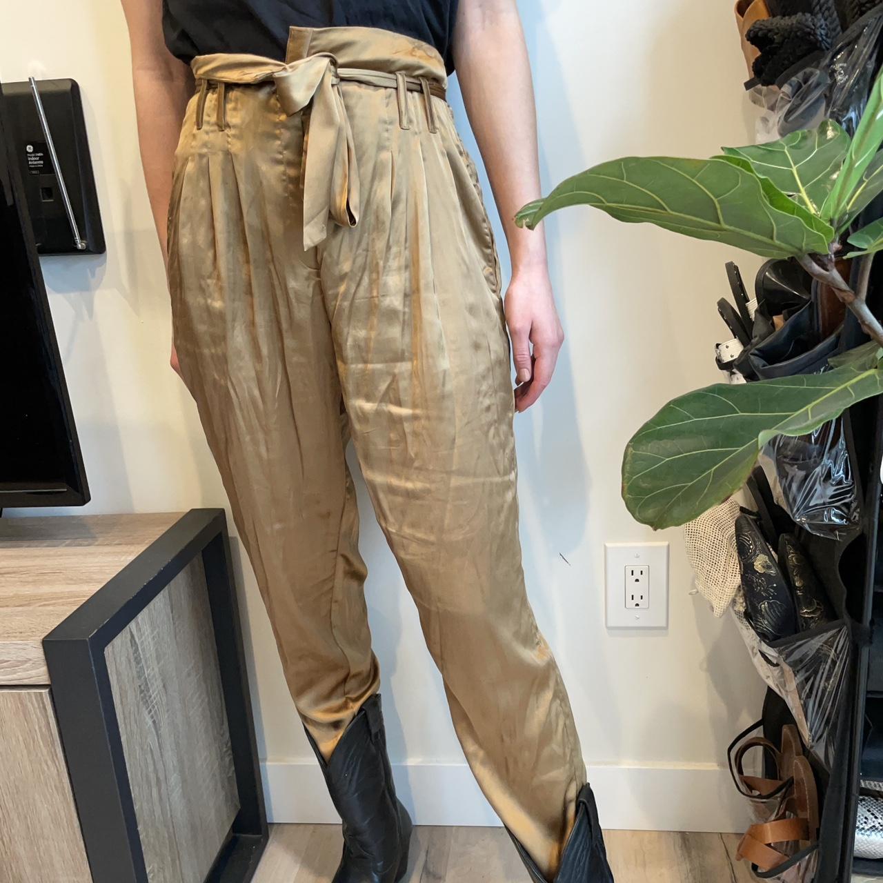 Satin ochre pants Dry clean only. 100% polyester... - Depop