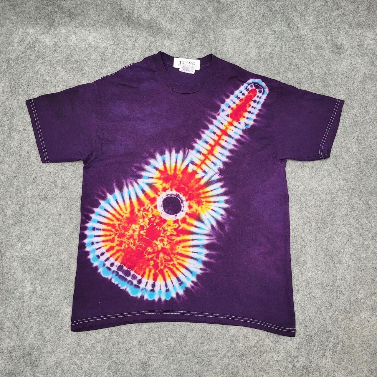 Vintage Psychedelic Guitar Tie-Dye T-Shirt Youth XL... - Depop