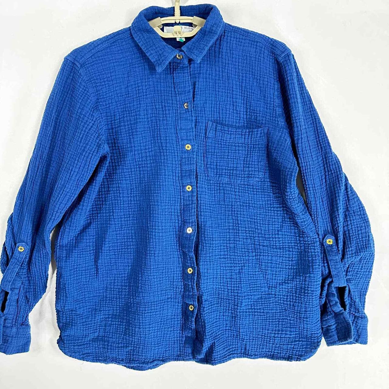 Anne Klein Shirt Women Size S Blue Button Up Long... - Depop