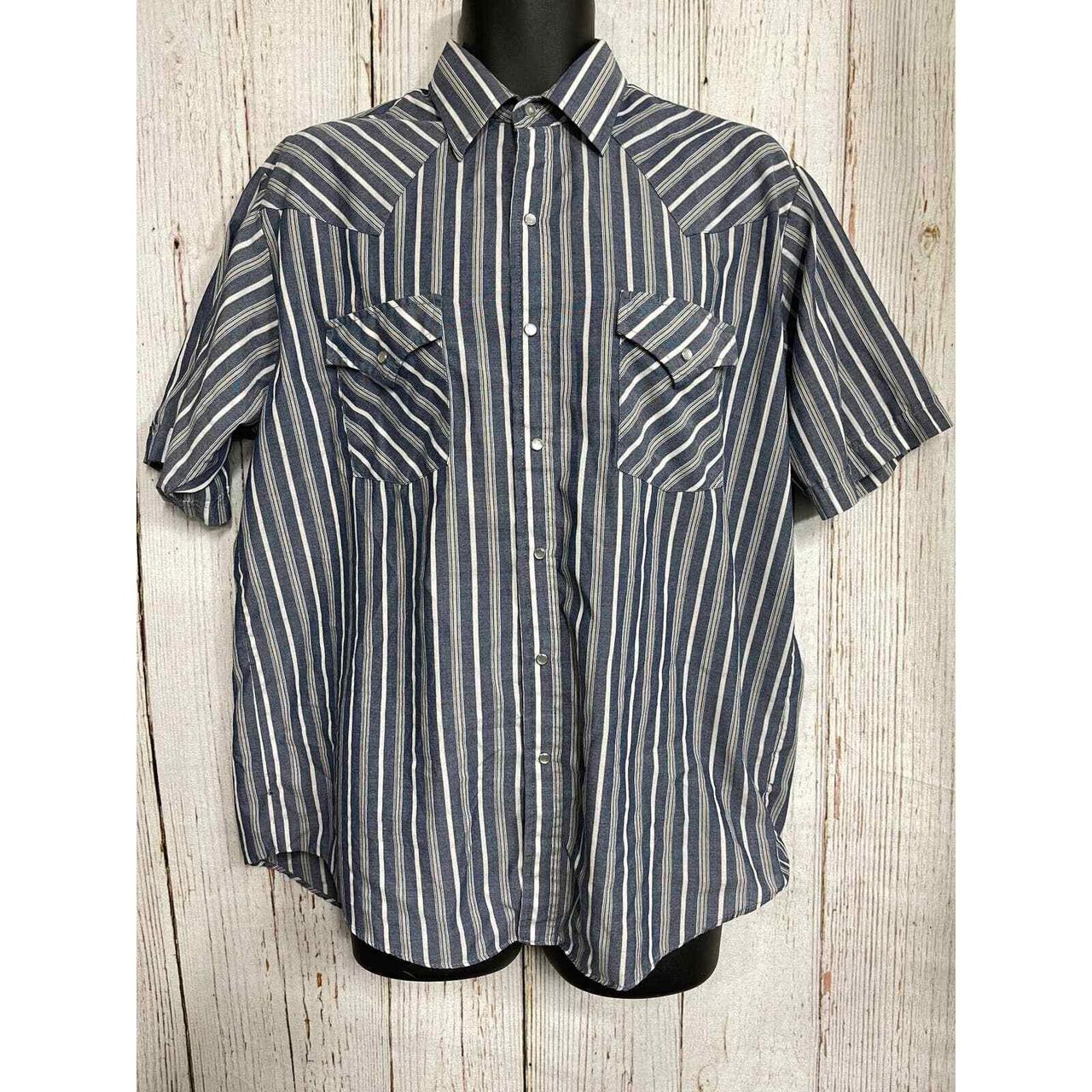 Plains Men Western Shirt Size L Blue Striped Button... - Depop