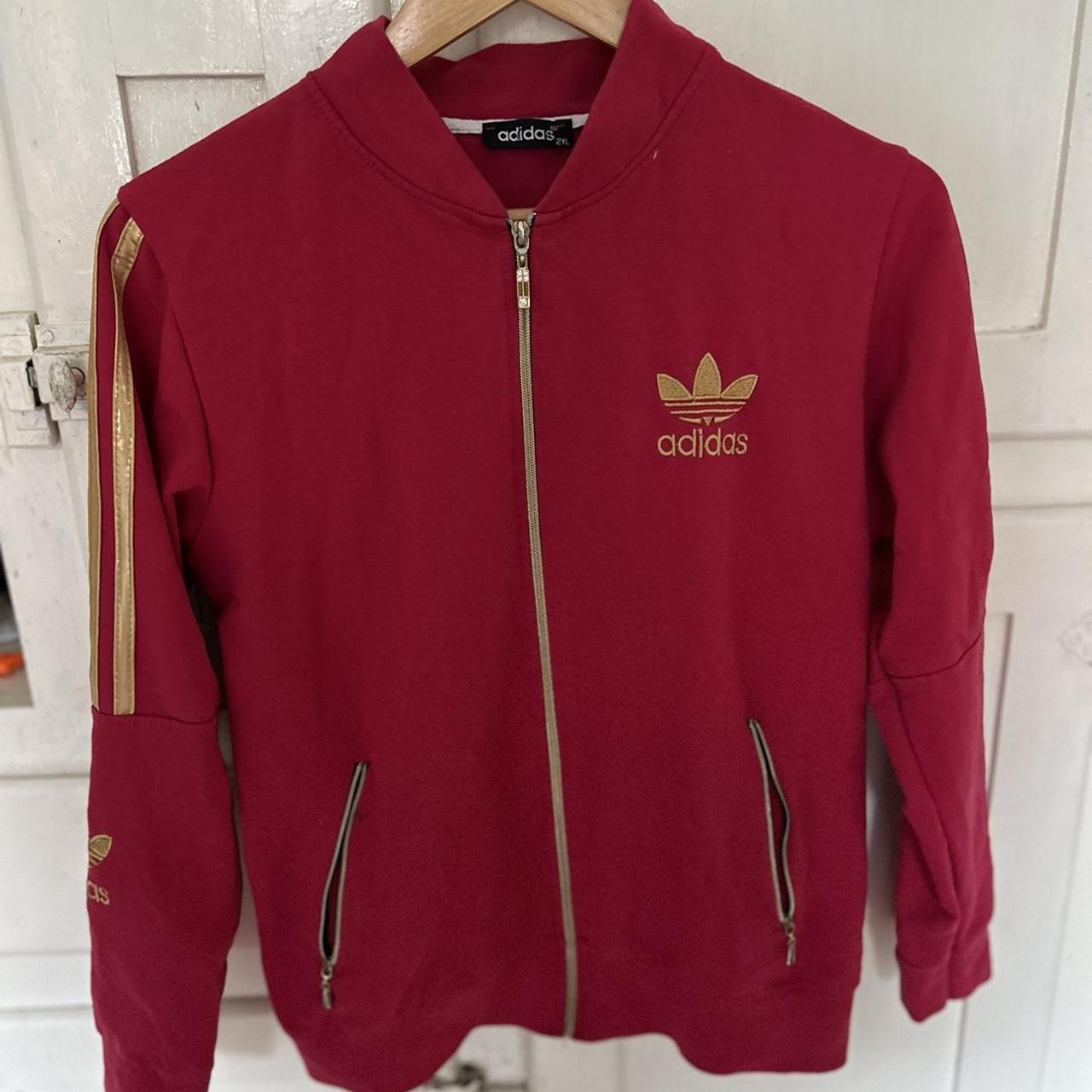 Hot pink and gold Adidas Jacket size says 2XL but... - Depop