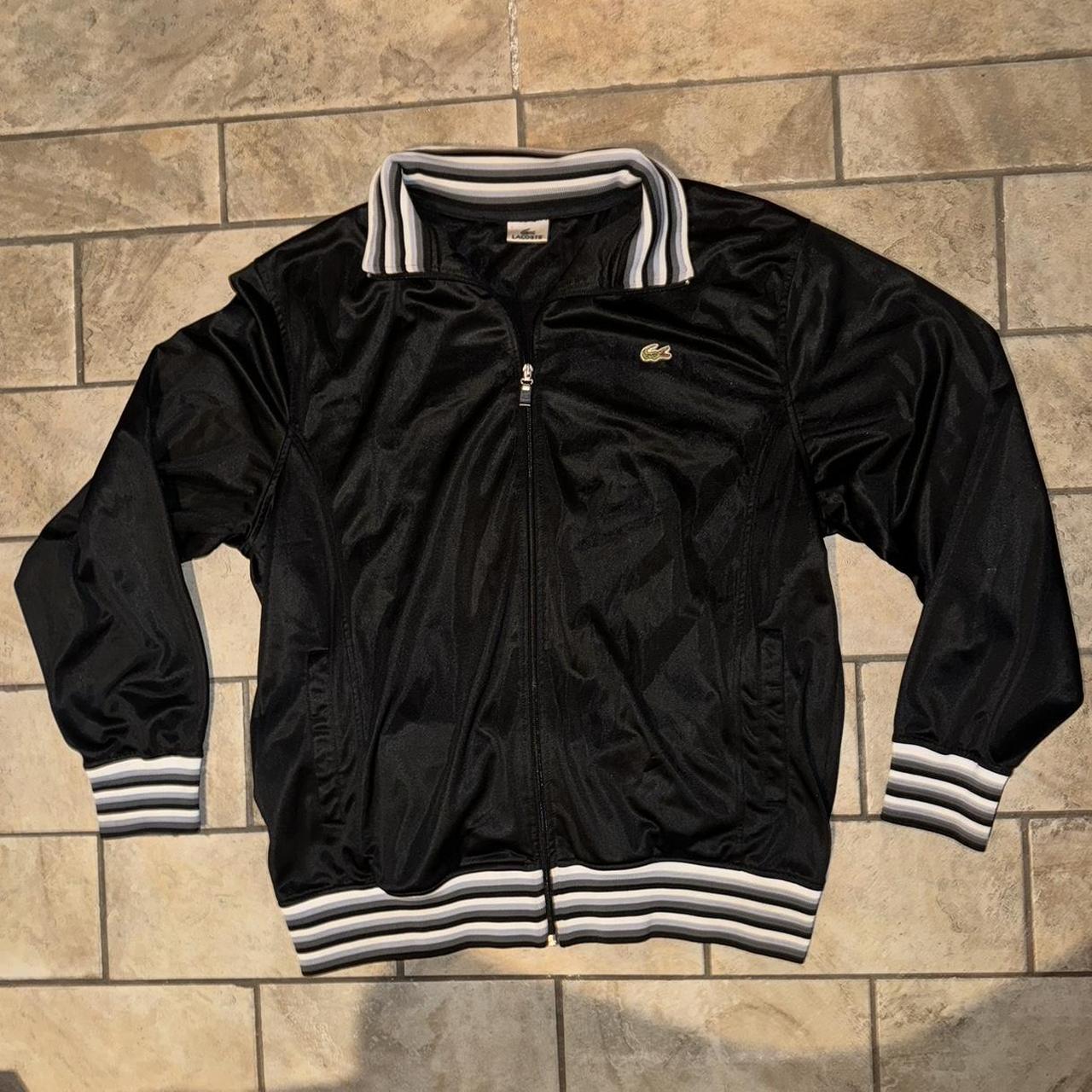 Vintage Lacoste Black Jacket Striped Accents Workout. Depop