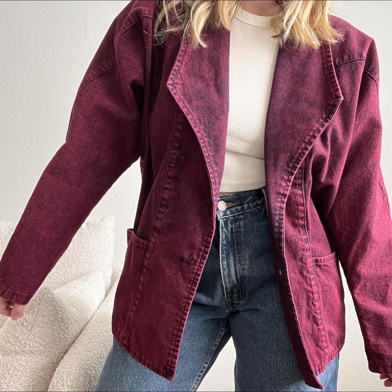 Vintage burgundy denim jacket Lightweight, perfect... - Depop