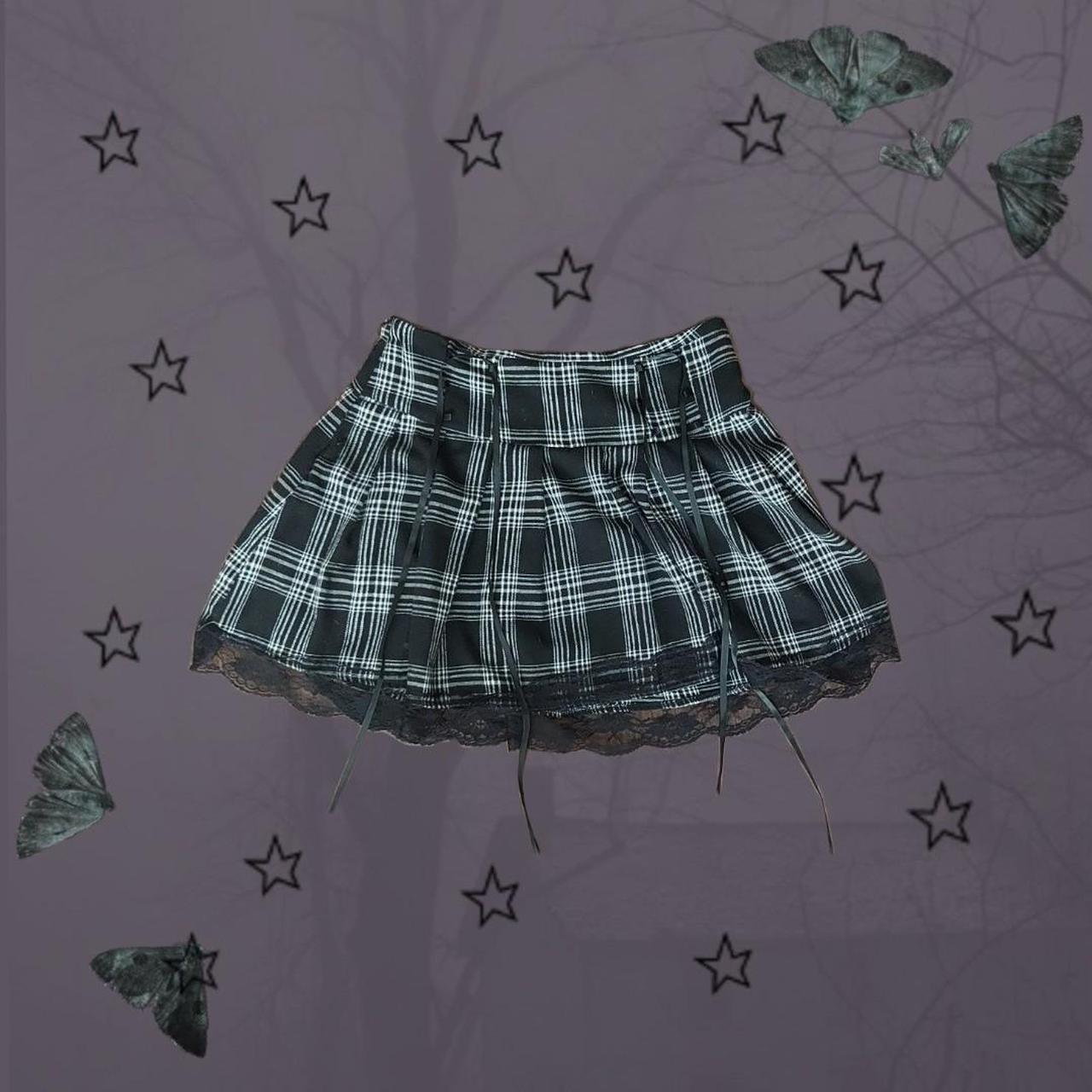 Black and white plaid skirt with black lace