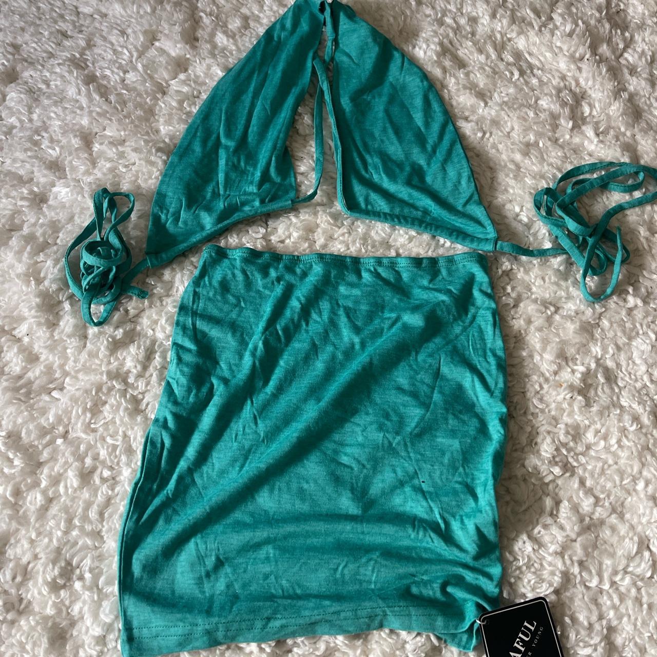 Zaful turquoise wrap around boob top with matching... - Depop