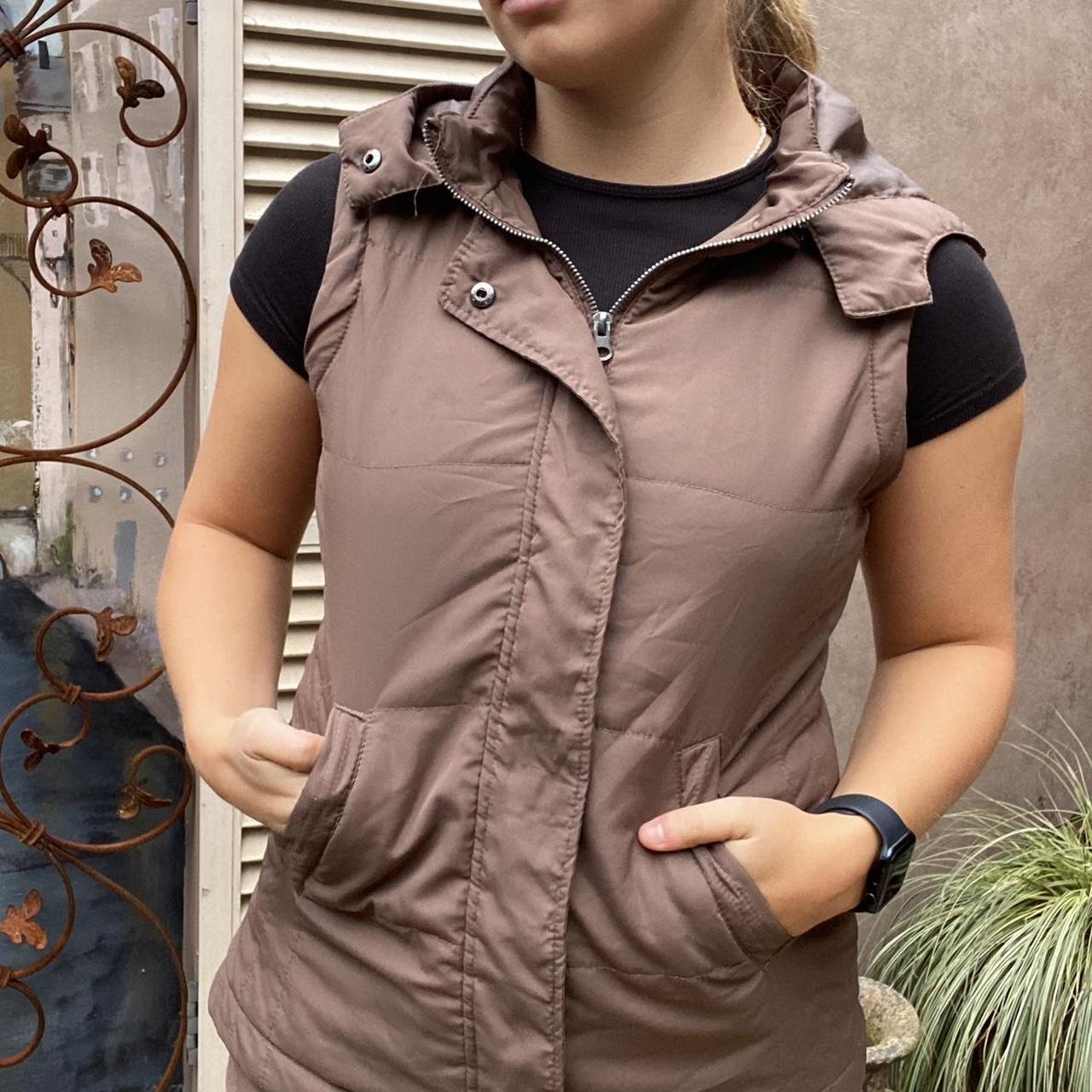 Katie’s Brown puffer vest Nice material, wears well... - Depop