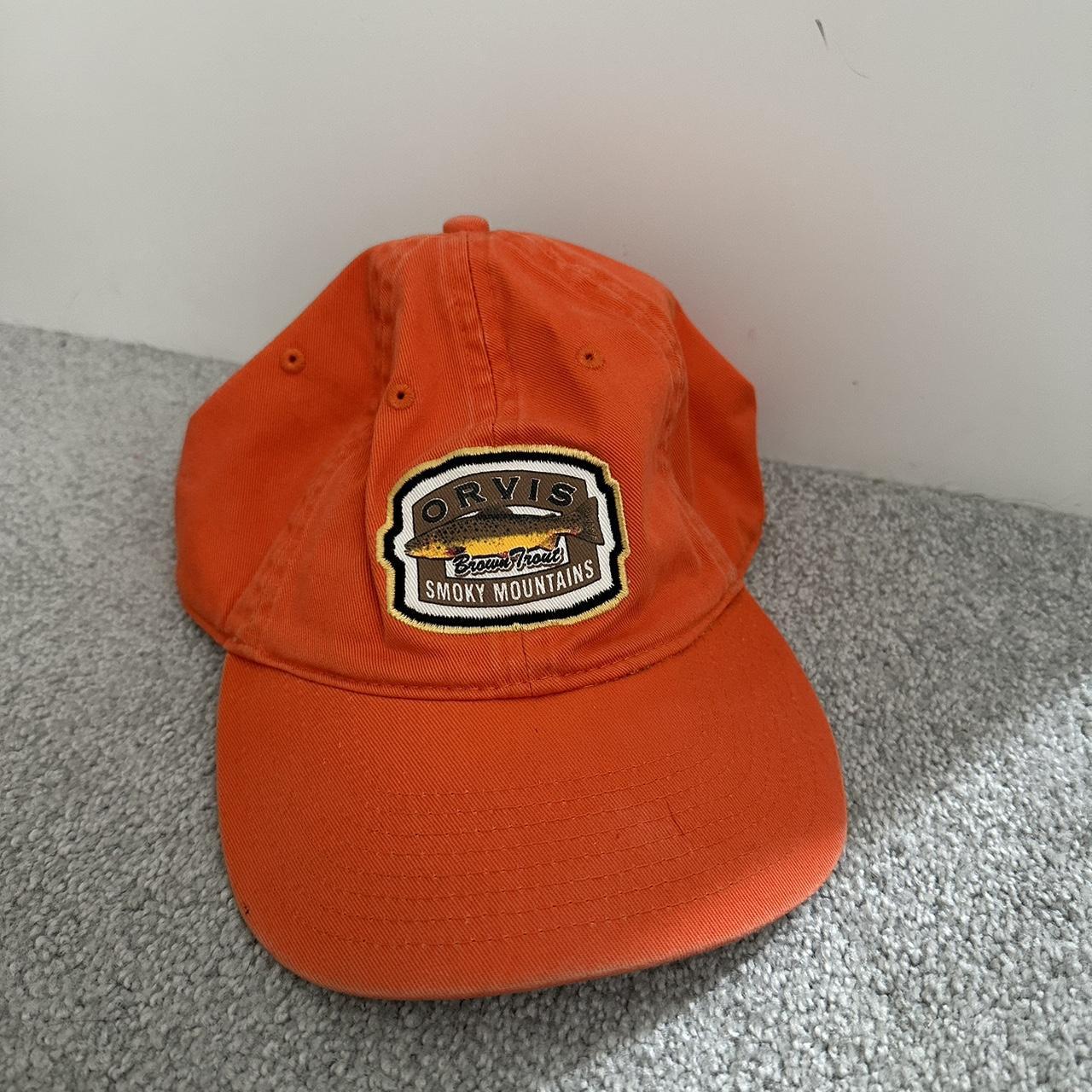 Vintage Orange adjustable fishing hat from Orvis - Depop