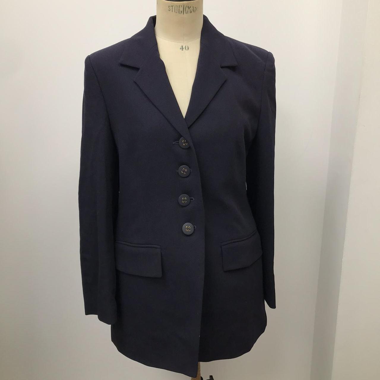 90s navy blue woollen blazer. Brand: Jaeger: very... - Depop