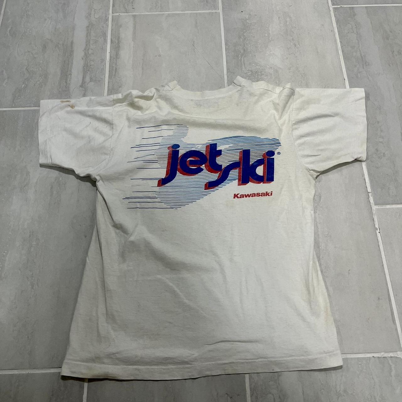 Vintage 80s Kawasaki Jet Ski single stitch white T... - Depop