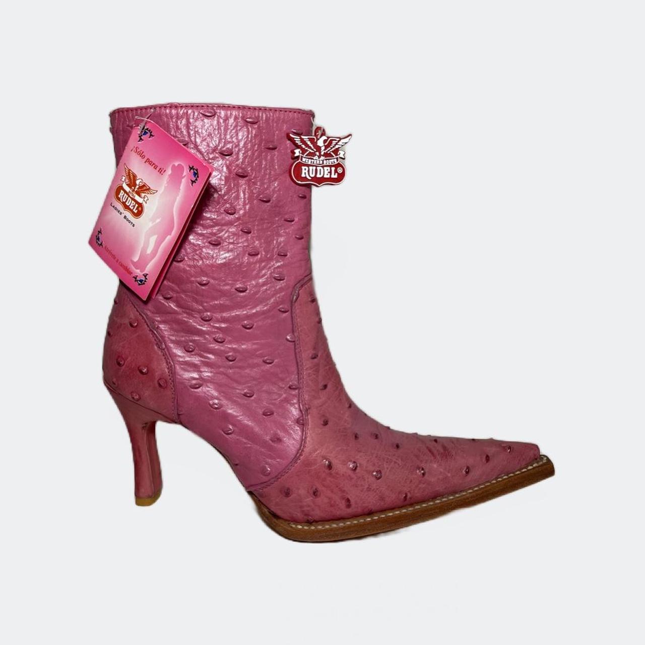 pink ostrich leather RUDEL cowgirl boots Depop