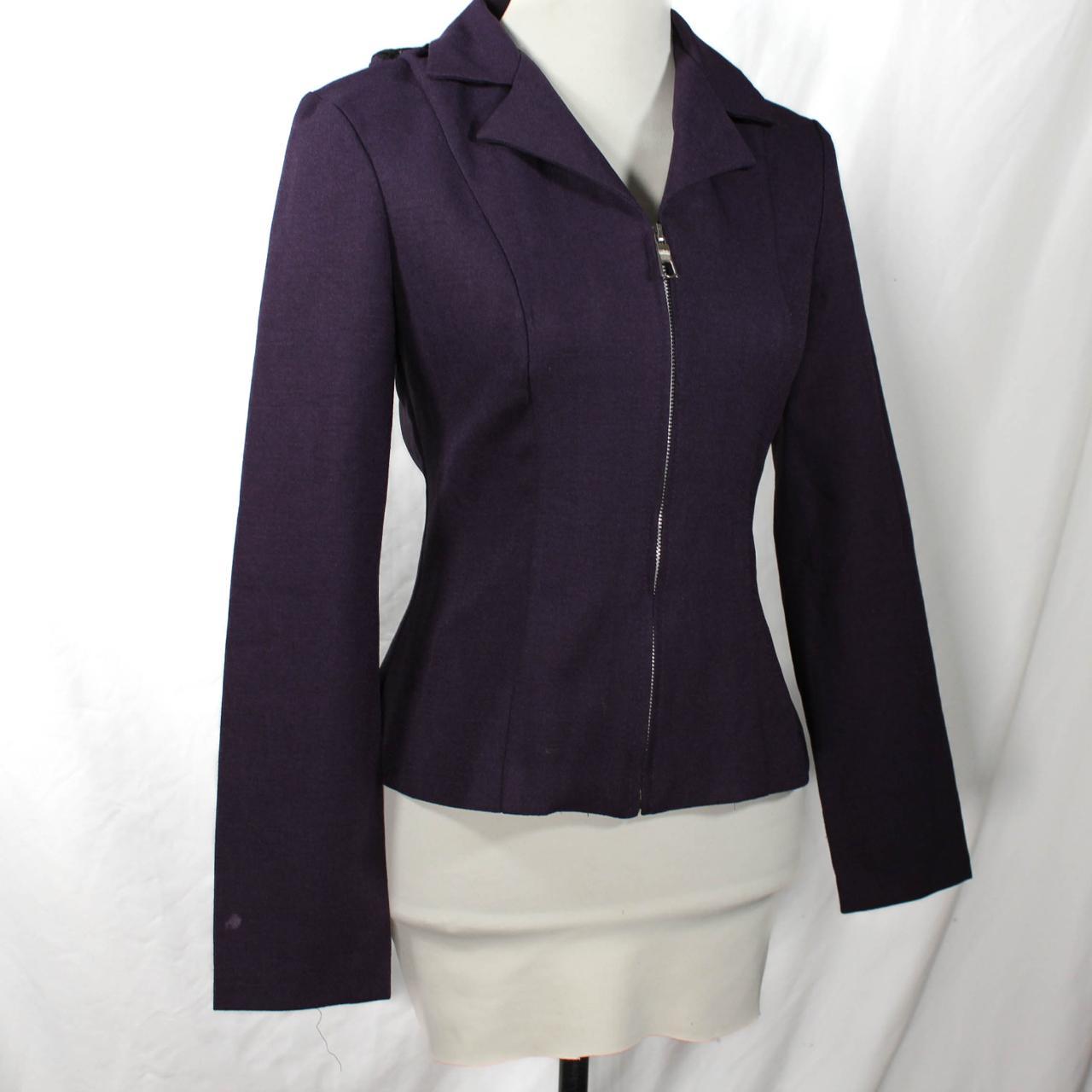 90s Jacket dark purple silver zipper front w/... - Depop