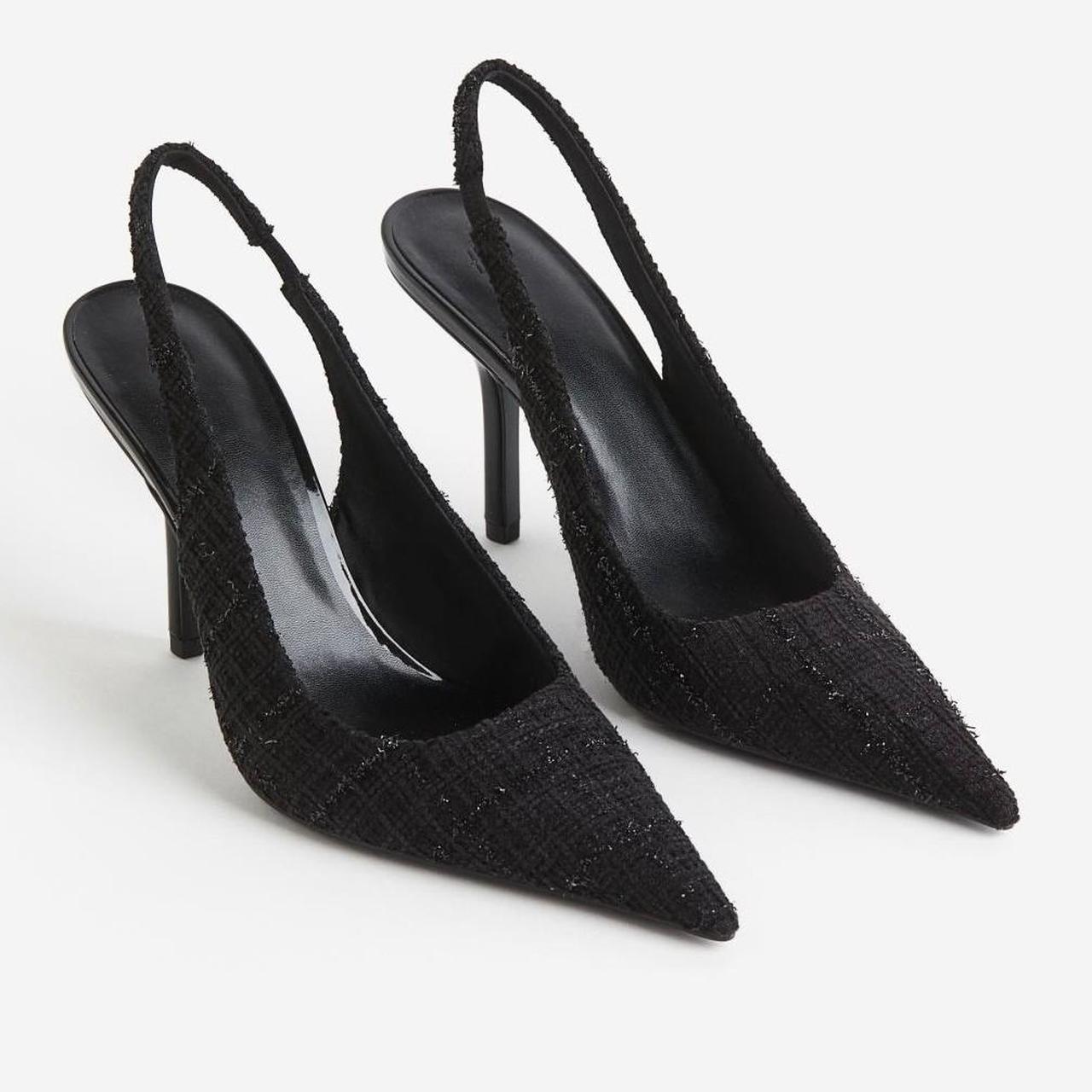 H&M BLACK TWEED SLINGBACK HIGH HEELS Depop