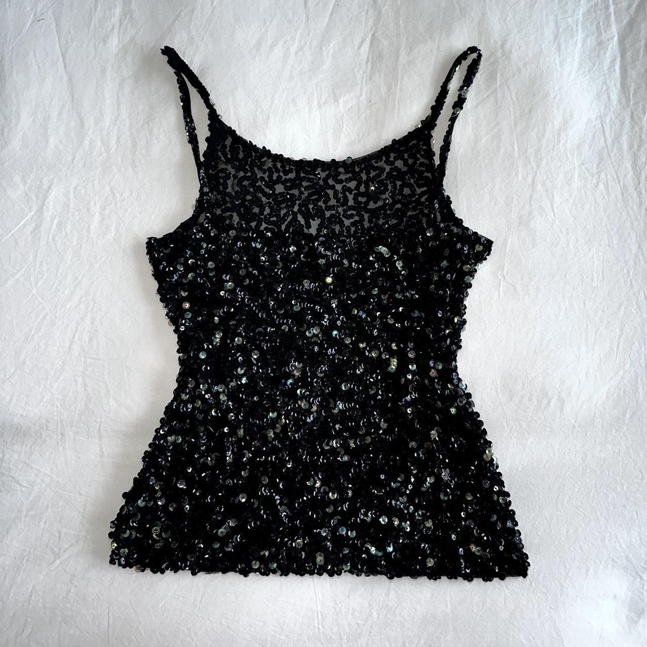 vintage y2k sequin black sleeveless top. such a... - Depop