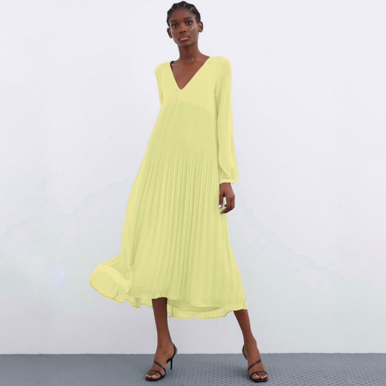 Zara Chiffon Pleated Yellow Summer Dress Worn Only Depop 6332