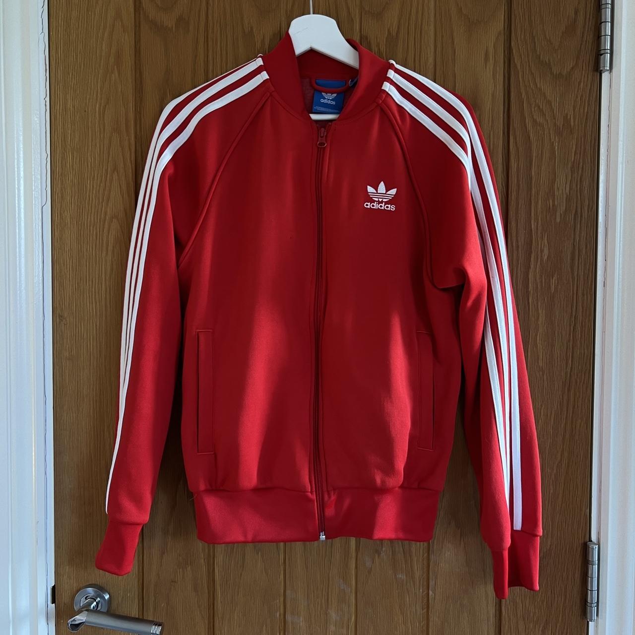 Adidas Women's Red and White Jacket Depop