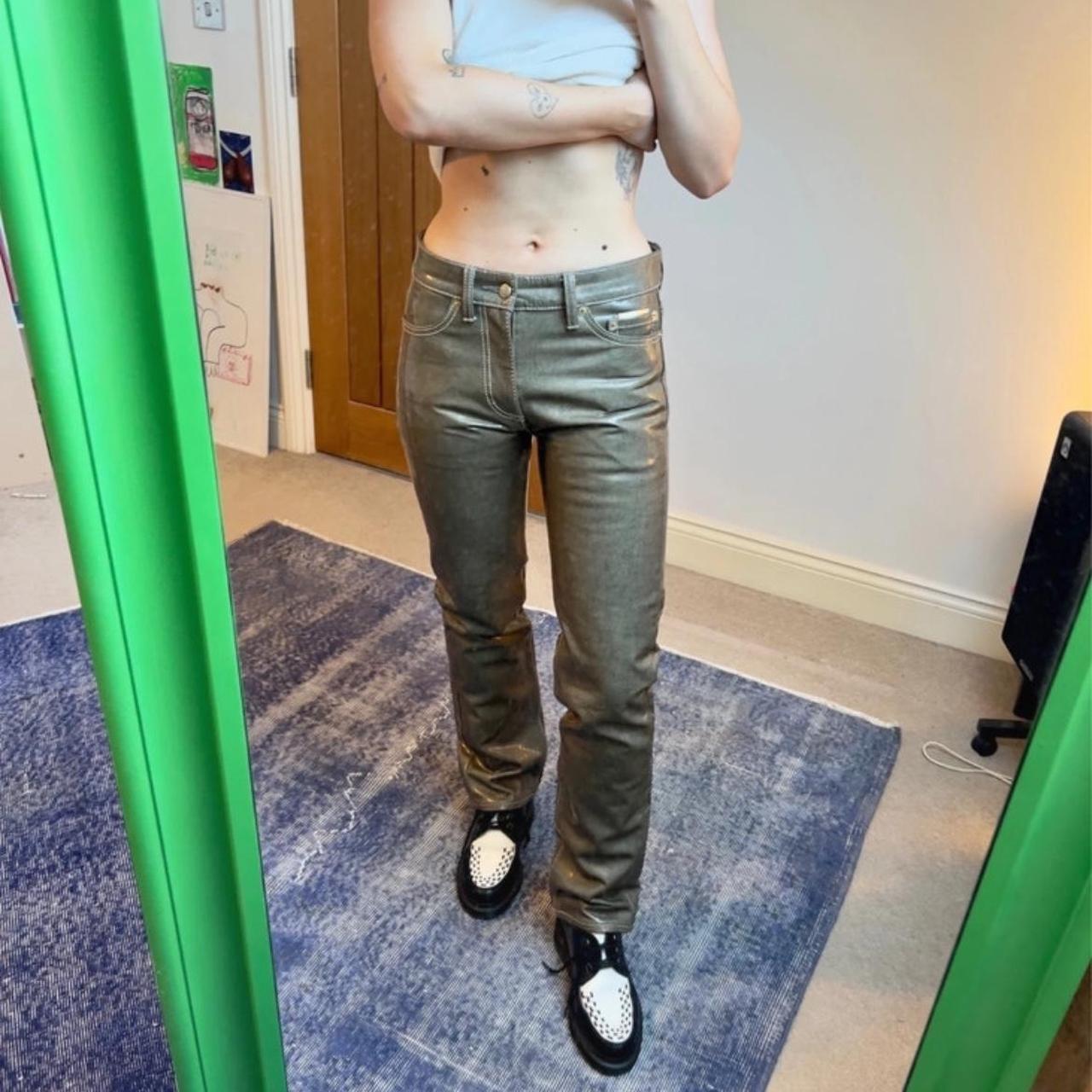 Eytys cypress jeans in khaki wet waxy leather