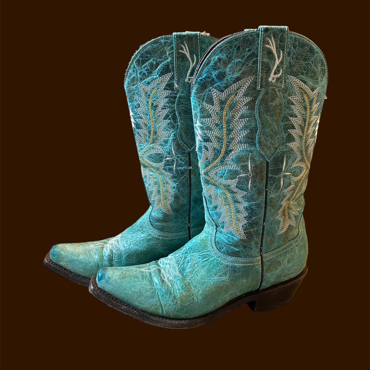 Real leather aquamarine cowboy boots ORIGINALLY... - Depop